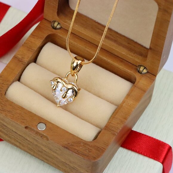 "Heart Drip White Pendant in Gold Finish Stylish Jewelry, XPPT1696 - Picture 8 of 13